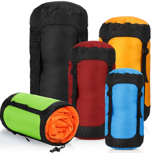 GliCraft 5 Pcs 5L/10L/15L/20L/35L Camping Sleeping Bag Compression Sacks for Backpacking Water Resistant Sleeping Bag Stuff Sack Space Saving Storage Sack for Hiking Gear(Classic Colors)
