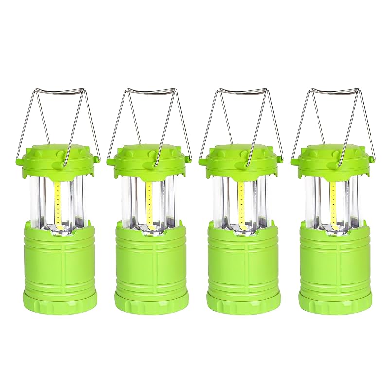 4-Pack Mini LED Green Camping Lanterns - 250 Lumen, 360° COB Light, ABS Portable & Collapsible (Variation: 4)