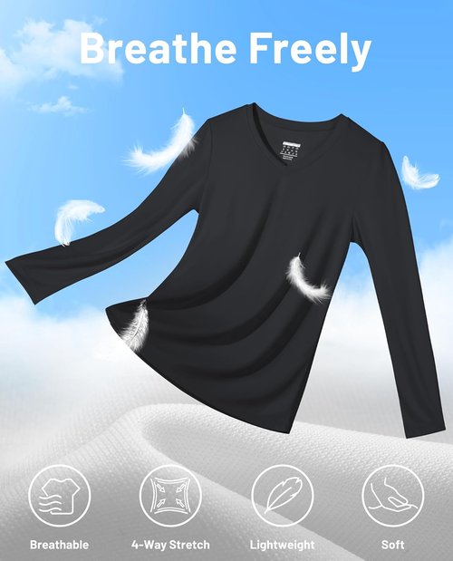 MAGCOMSEN SPF Long Sleeve Workout Shirts for Women - V-Neck UPF 50+ Quick Dry Performance Tees