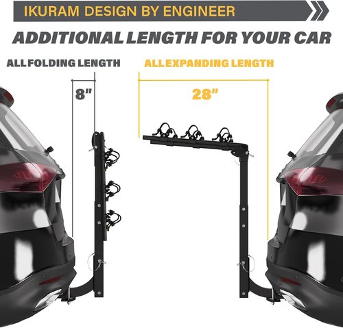 3 Bike Rack - Foldable Hitch Mount Bicycle Carrier for Cars, Trucks & SUVs | Fits 2" Hitch Receiver
