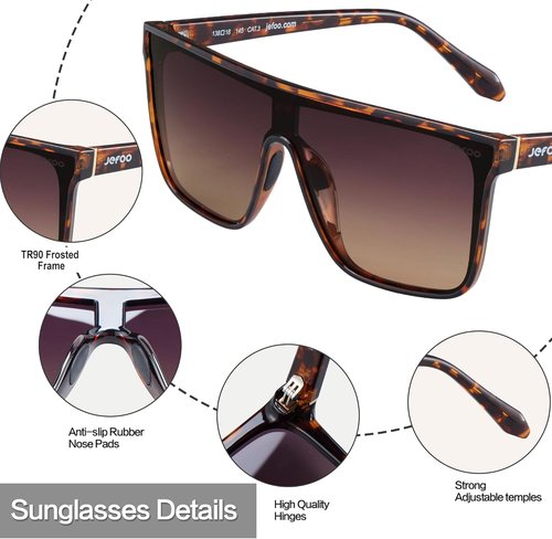 Jefoo Polarized Square Sunglasses for Women Men Oversized Fashion Siamese Lens Style Flat Top Shield Shades UV Protection