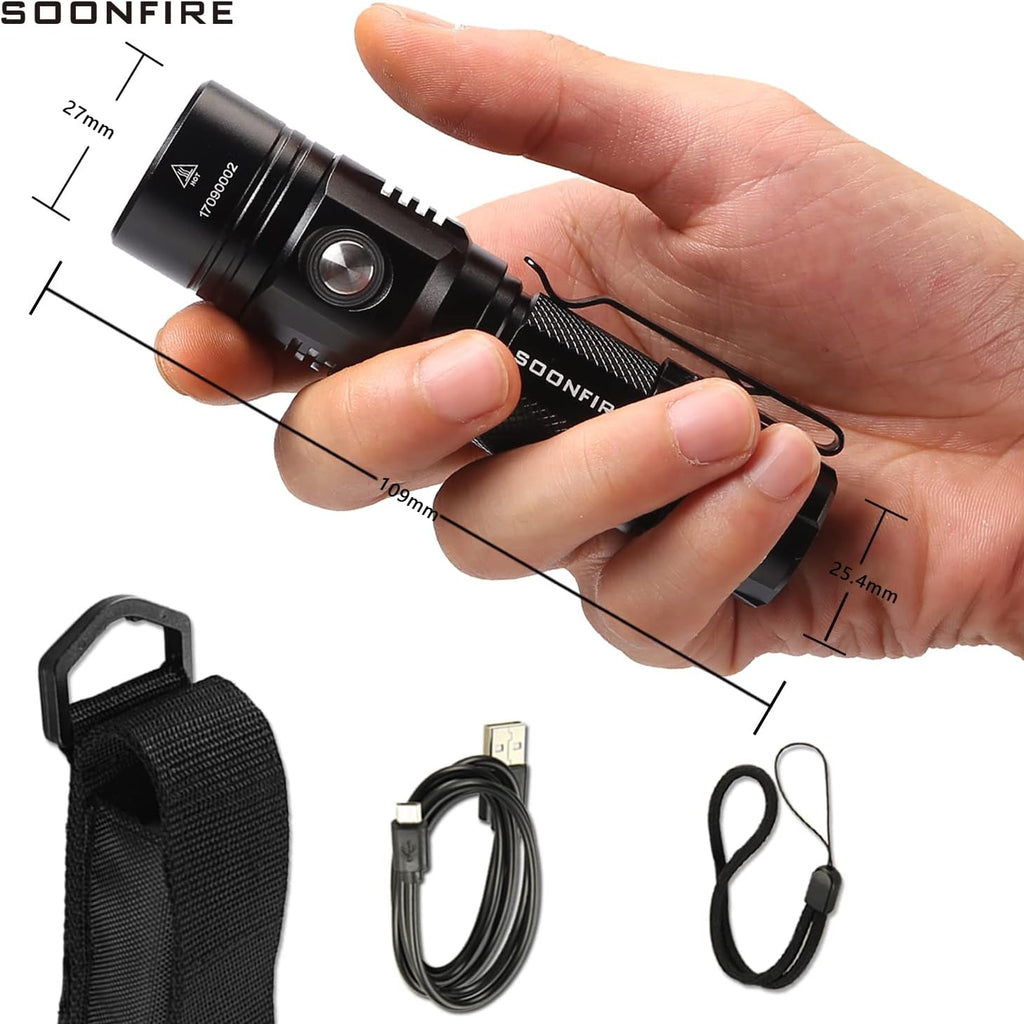 Skiennix 1000 Lumens LED Flashlight - USB Rechargeable, Waterproof, Compact EDC for Camping & Security