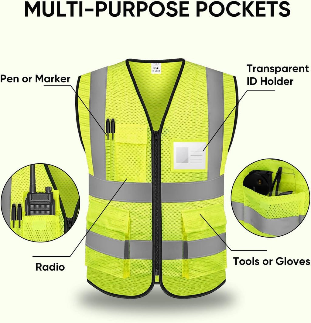 TICONN High Visibility Reflective Safety Vest - Class II Mesh for Men & Women | ANSI Compliant
