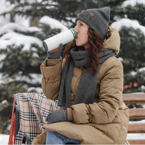 Womens Winter Warm Beanie Hats Gloves Scarf Headband Set for Women Soft Fleece Lined Ear Warmer Knit Scarf Touch Screen Gloves 4 Set Winter Gifts