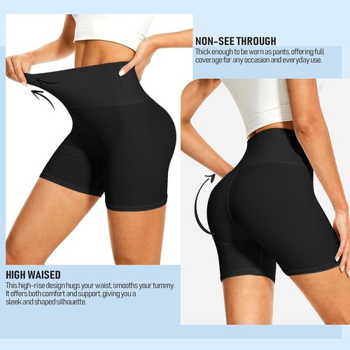 DHSO High Waisted Biker Shorts for Women - Tummy Control Fitness & Yoga Shorts | 5" Length