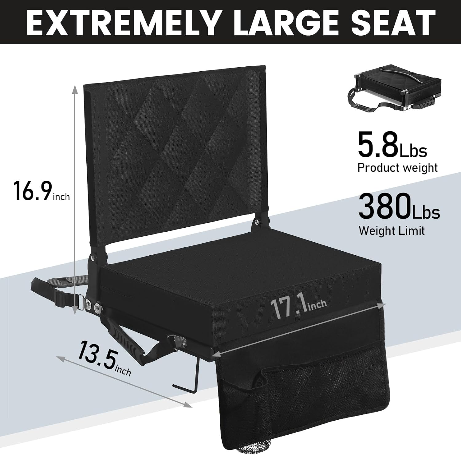 Sheenive Stadium Seats - Padded Bleacher Chairs with Back Support & Shoulder Strap | Portable Comfort
