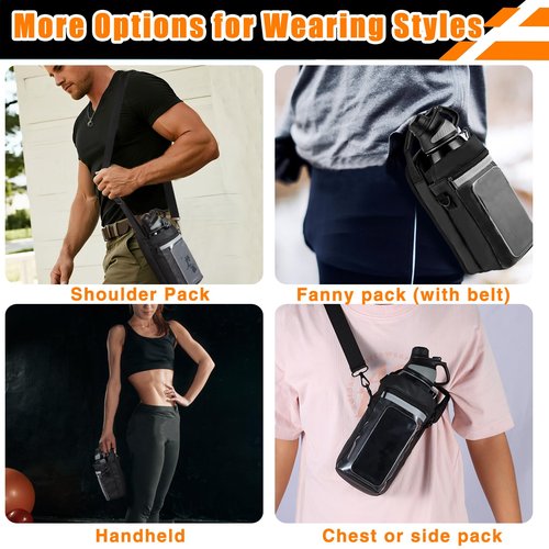 Magnetic Gym Bag for Men Women - 5lb Force Water Bottle Pouch + Clear Touchscreen Phone Pocket (Use Phone Instantly) | Workout & Travel Must-Have (Black)