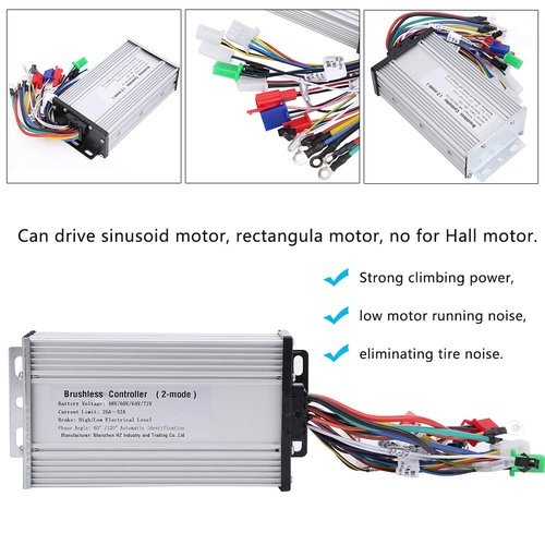 Estink Brushless Controller, 1000W-1500W 26A-32A 12 Tube Dual Mode Rectangula Motor Controller Multifunction Brushless Speed Motor Controller for Electric Scooter, 7x3.3x1.7in