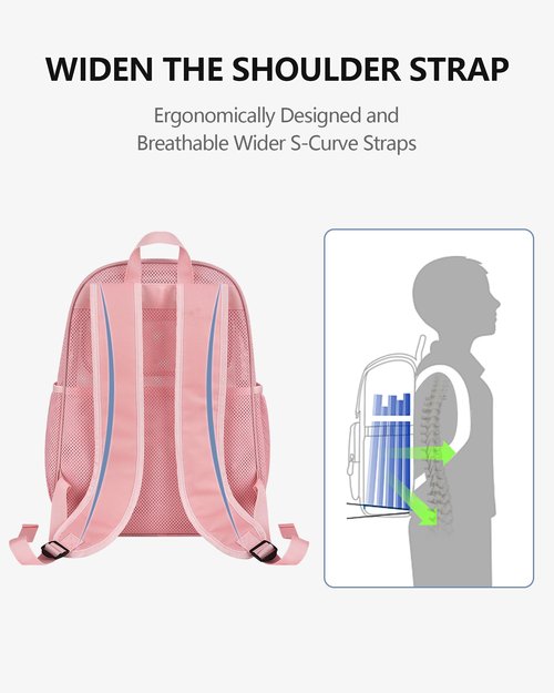Mesh Backpack with Inner Compartment, Large Heavy Duty Mesh Bag with Padded Shoulder Straps for Travel Swimming Hiking Beach - Princess Pink