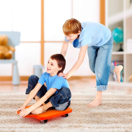 Kids Sitting Scooter Board with Universal Wheels Safety Plastic Scooter for Kids Ages 6-12 Manual Sport Scooters with Handles for Gym Class (Orange)
