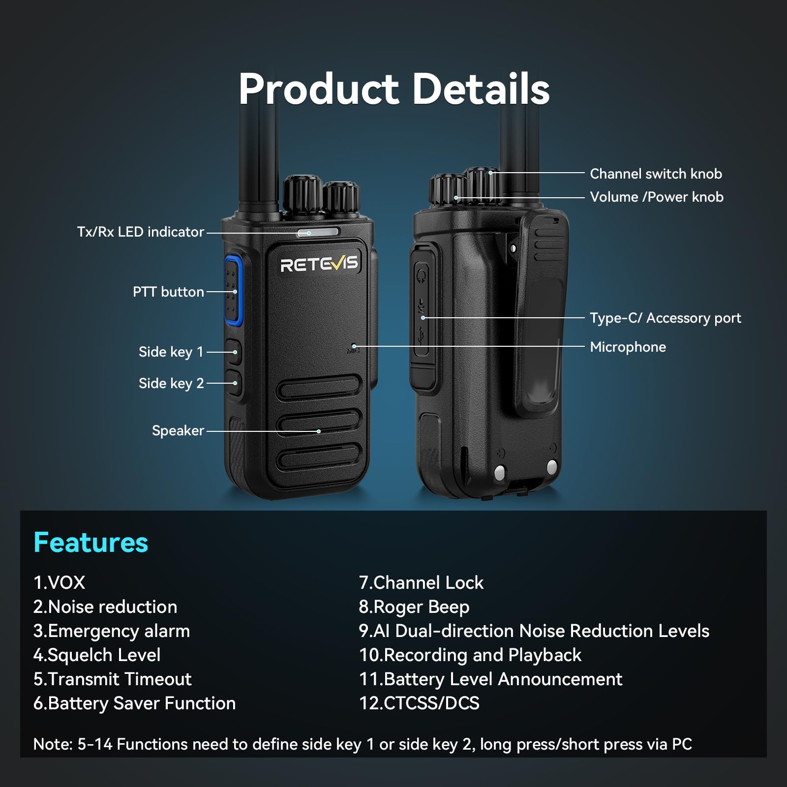Retevis MateTalk B4 Walkie Talkies with Waterproof Shoulder Mic,2 Way Radio Noise Cancelling,Compact,USB-C Charging,Rugged Two Way Radios for Construction Site Workshop Electrician(4 Pack)