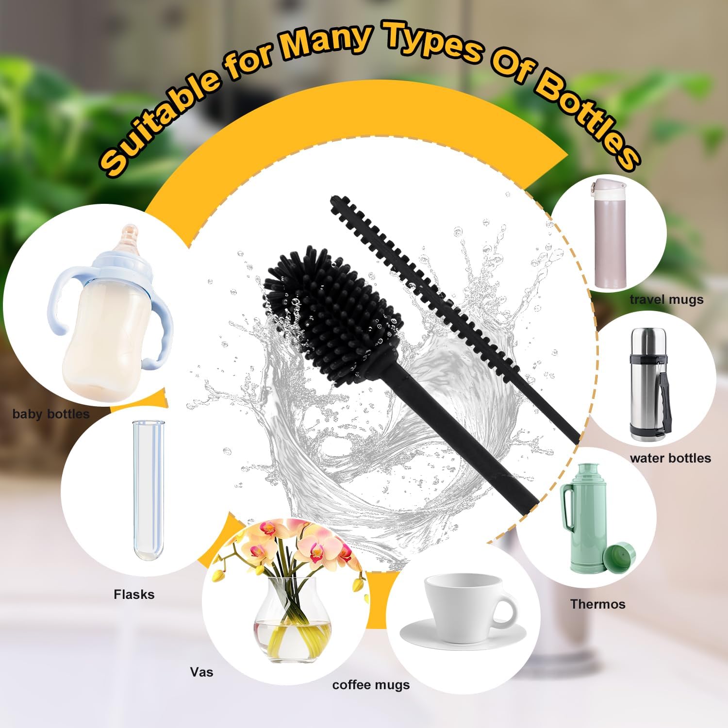 Skiennix Silicone Bottle Brush - Extra Long BPA-Free Cleaner for Water Bottles & Straws