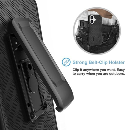 Fingic iPhone 17 Case - Slim Shockproof Holster with Kickstand | Rugged Black Full Body Protection