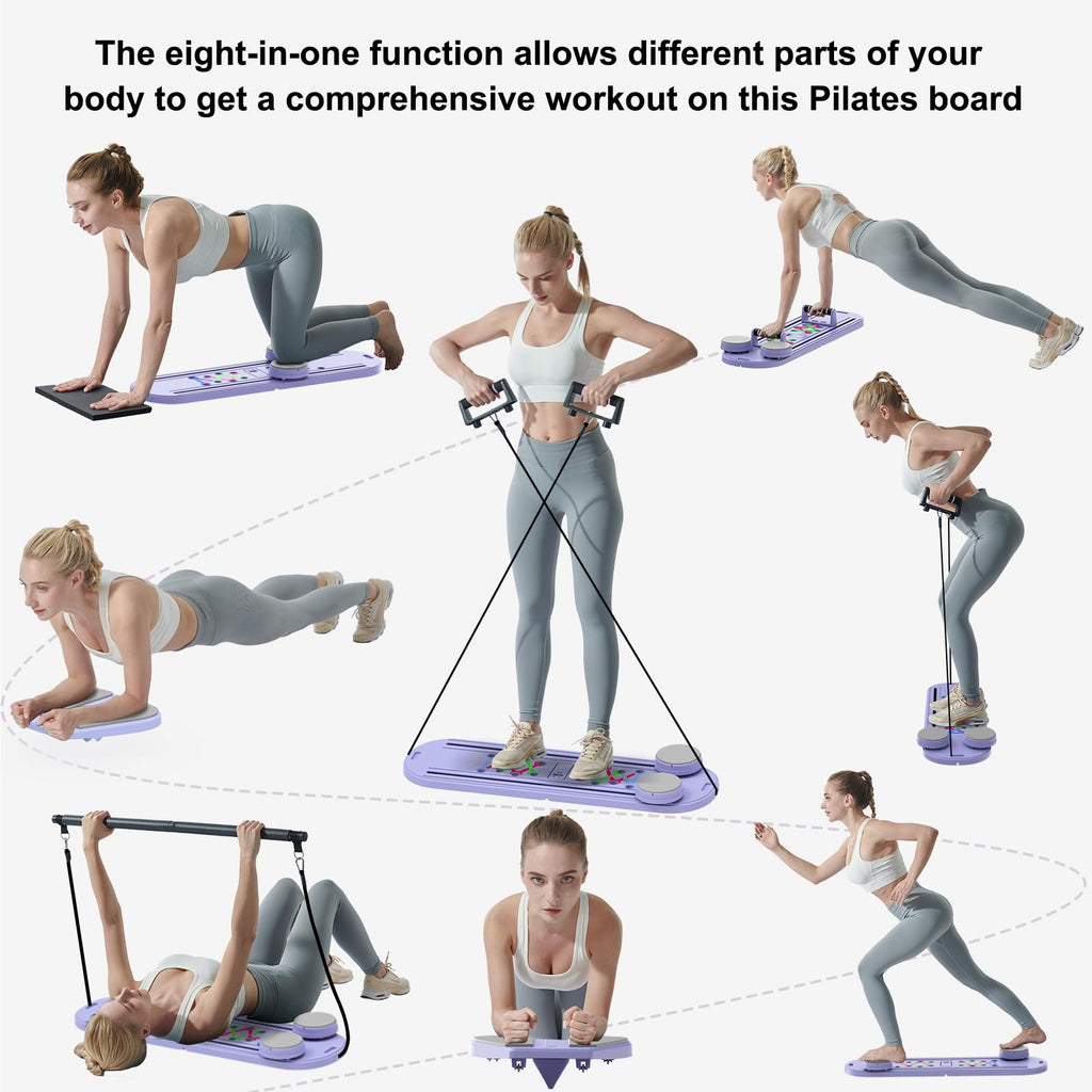 Pilates Board - 2026 Updated Pilates Reformer Machine Set, Multi-Purpose Foldable Pilates Reformer Board for Home, 6 in 1 Pilates Sliding Board (Purple)