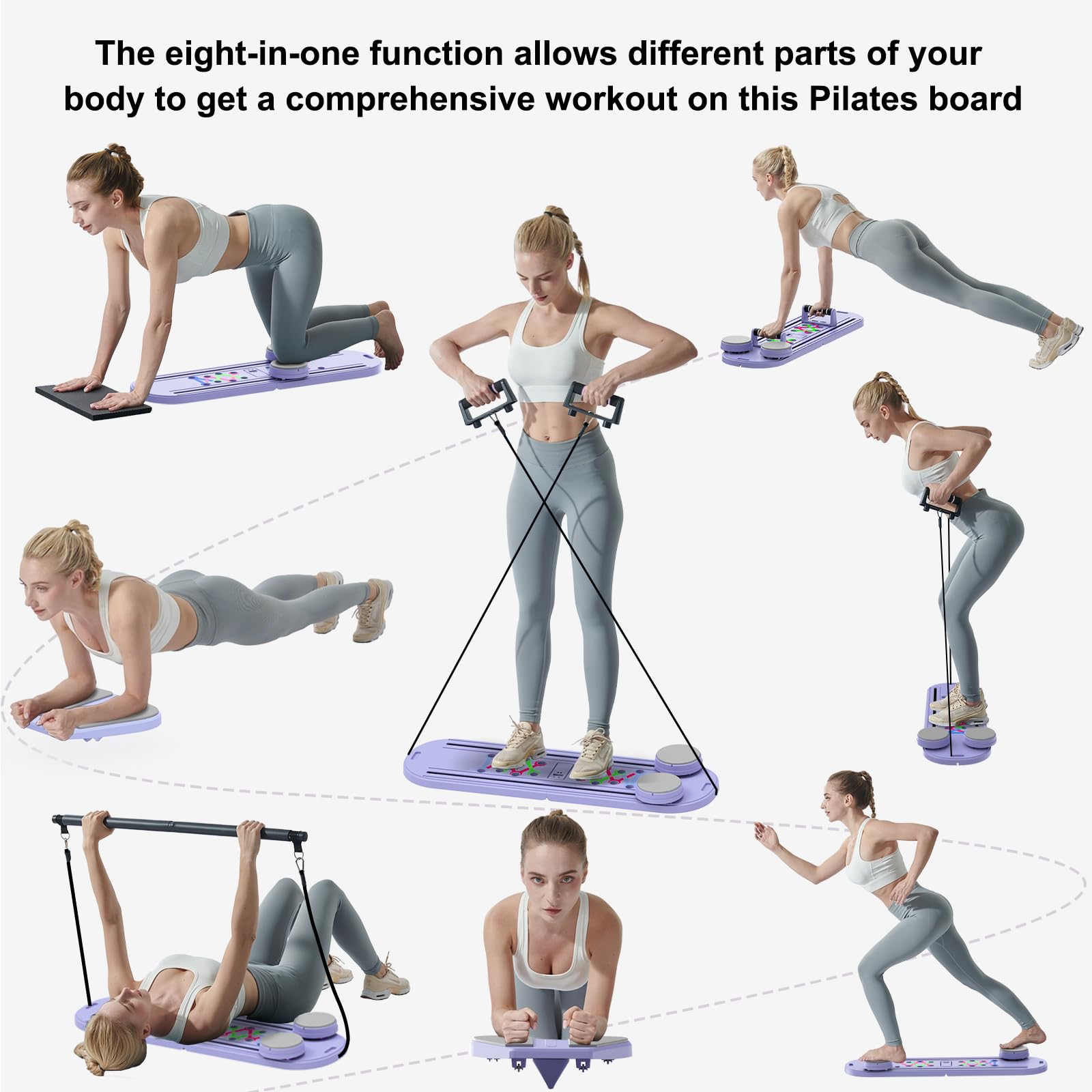 Pilates Board - 2026 Updated Pilates Reformer Machine Set, Multi-Purpose Foldable Pilates Reformer Board for Home, 6 in 1 Pilates Sliding Board (Purple)