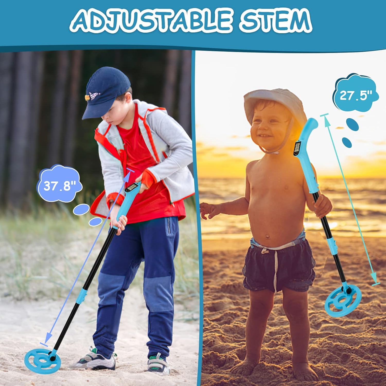 OMMO Metal Detector - Adjustable 27.5”-37.8” Lightweight Kids Metal Detector with LCD Display & 6” Coil