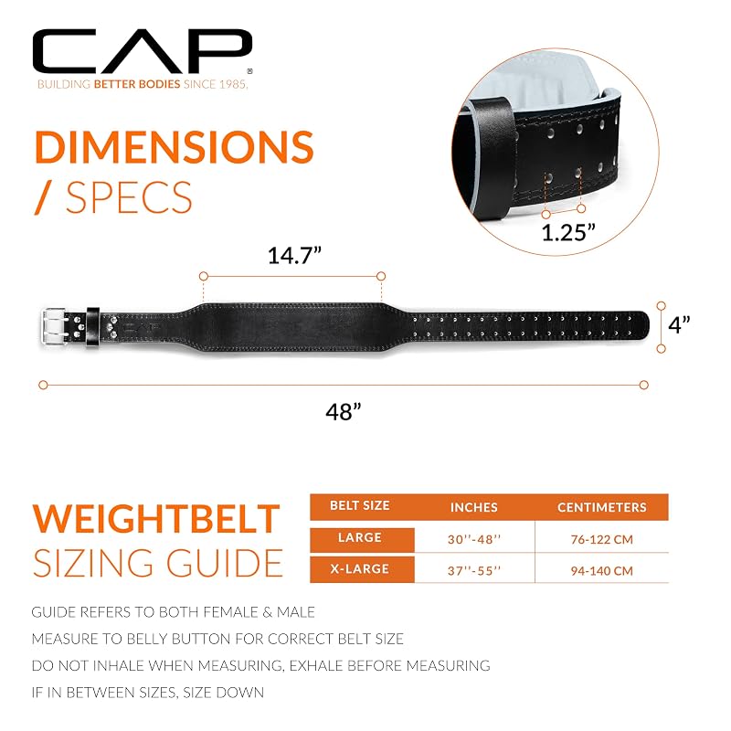 CAP Barbell Premium Leather Weightlifting Belt M/L – Heavy-Duty 4" Belt for Squats & Deadlifts