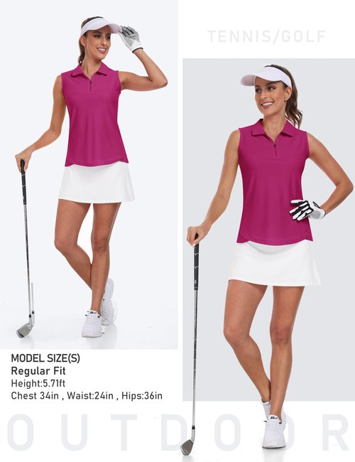 AIRIKE Golf Polo Shirts for Women Sleeveless Summer Sports Athletic Fashionable Workwear-Quick Dry Womens Tank Tops Medium A-Hot Pink