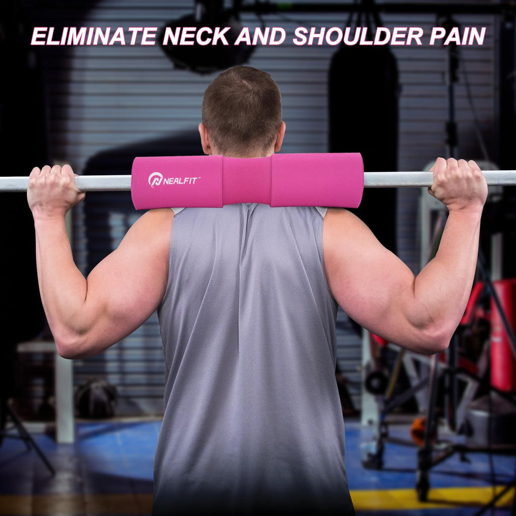NEALFIT Barbell Squat Pad with Thick Nylon Padding, Hip Thrust Pad for Squats, Lunges, Neck Shoulder Squat Pad for Olympic or Standard Bars (Pink)