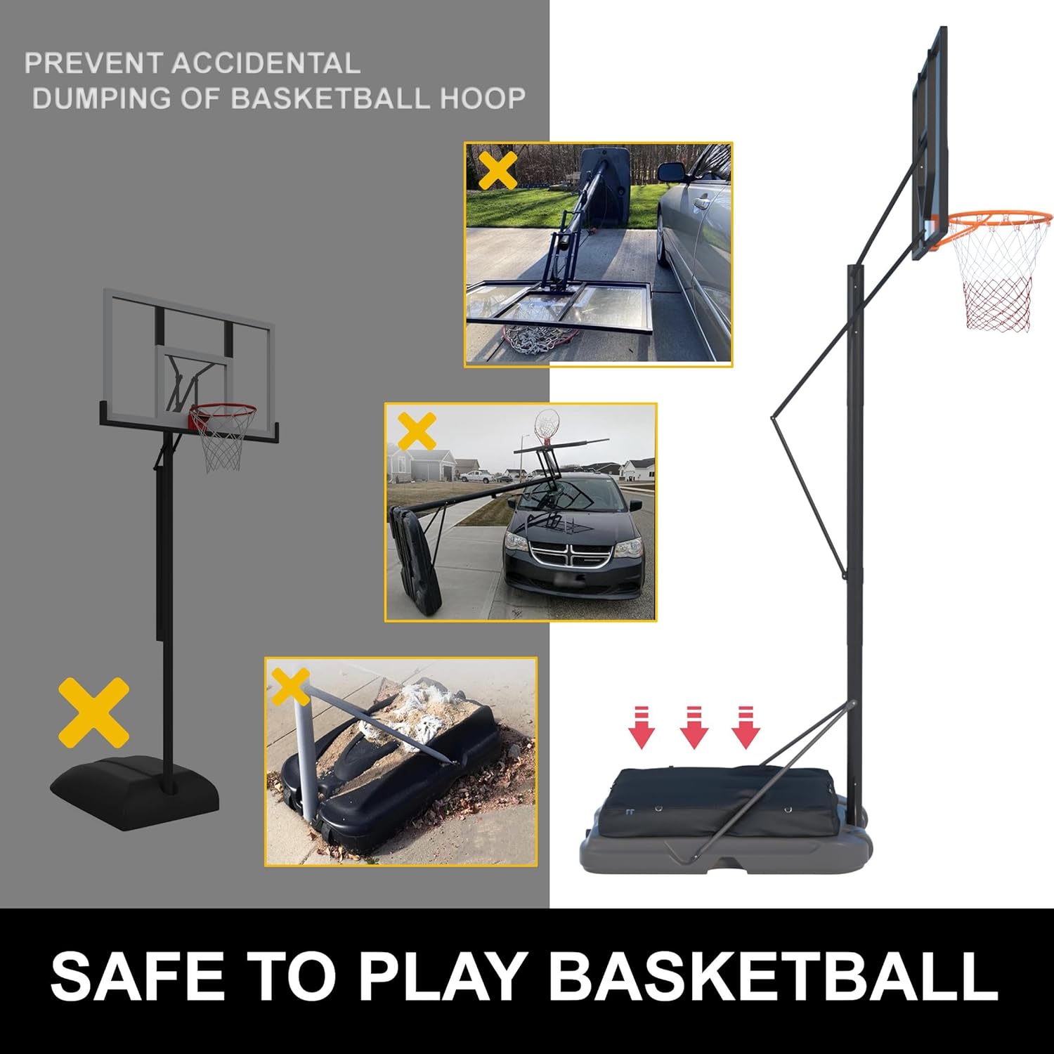 Skiennix Basketball Hoop Sandbag - Heavy Duty Waterproof & Dustproof Base Anchor | Holds 320+ lbs, 36.6" D x 23.6" W x 5.9" H (Black)