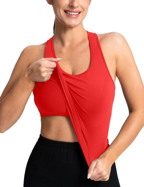 MathCat Racerback Tank Tops for Women - Seamless Padded Athletic Yoga & Running Camisole