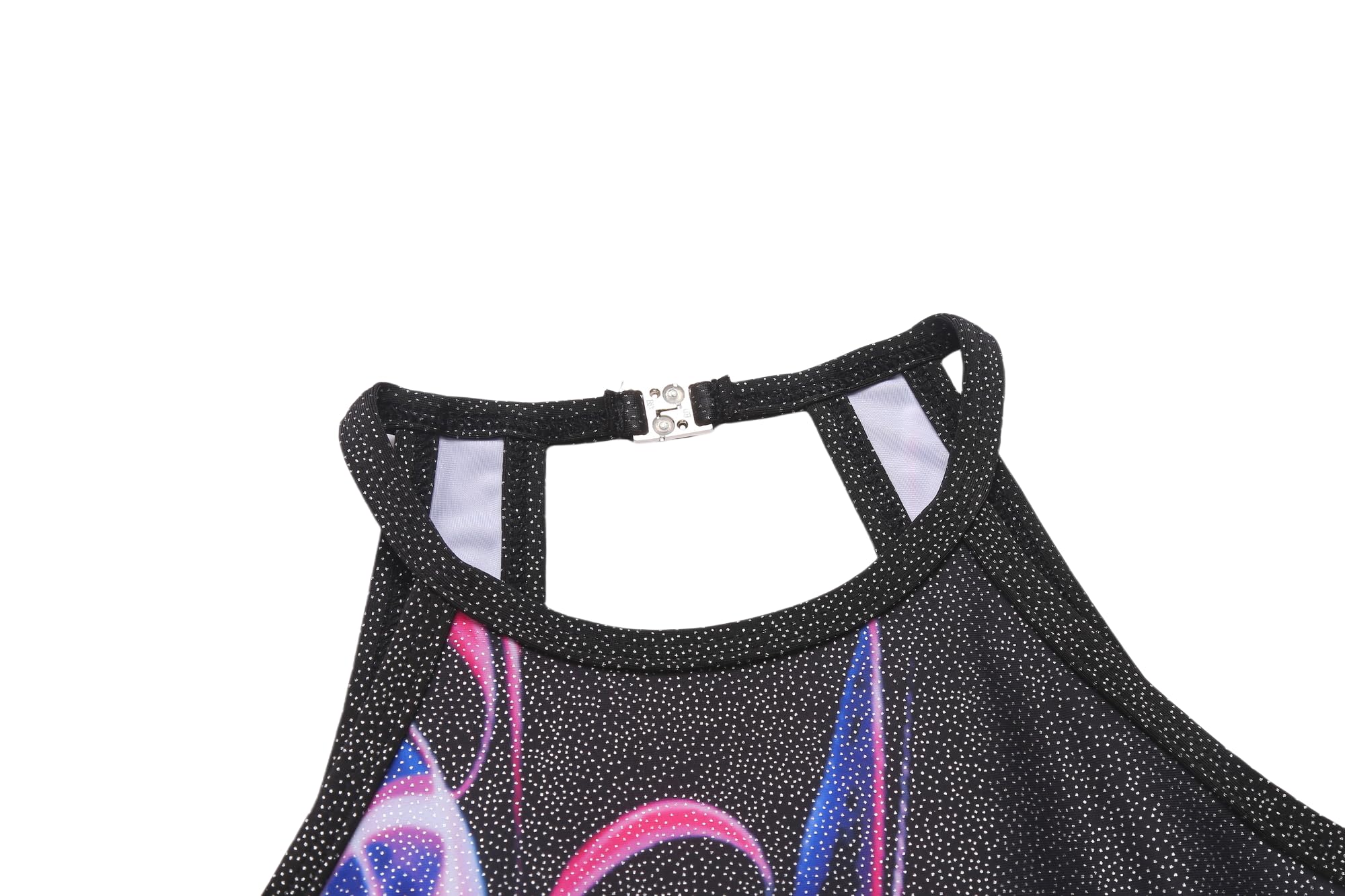 Zaclotre Dance Leotard for Girls Sparkly Clasp Back Sleeveless Dancewear Gymnastic Outfit with Shorts Black Abstract 9-10Y