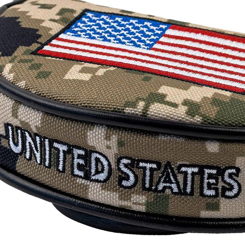 GOOACTION Patriotic Mallet Putter Head Cover - Waterproof PU Leather, Magnetic Closure, Camo & Flag Design, Universal Fit Golf Protector