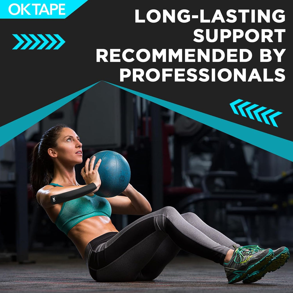 OK TAPE Kinesiology Tape - Precut Cotton Elastic Athletic Tape, Latex-Free, 2in x 16ft, 4 Rolls, Muscle Support | Mixed Colors