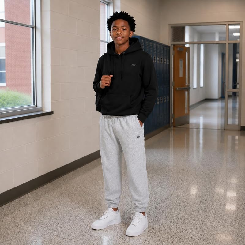 AeroPostale Boys Fleece Joggers 3-Pack - Grey Heather, Charcoal Heather, Black 14-16