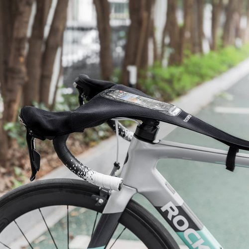 ROCKBROS Bike Sweat Guard Road Bike Sweat Net Bicycle Trainer Roller Sweat Absorb Guard Strap Net Cover Bike Frame Sweat Guard with Phone Pouch TPU Touch Screen