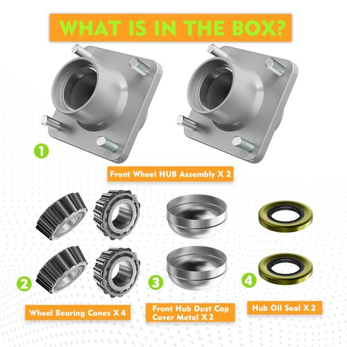 CLUBRALLY Golf Cart Front Wheel Hub Kit and Bearings Seals, Front Hub Assembly for 1981-2003 Club Car DS Gas & Electric Golf Cart, OEM#1011892 (2 PCS)