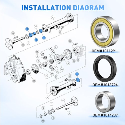 FIXHAWK Golf Cart Rear Axle Bearing Bushing & Oil Seal Kit for Club Car DS & Precedent 1986-2014 Electric Golf Cart .Replace OEM #1011291 1014207 1013794