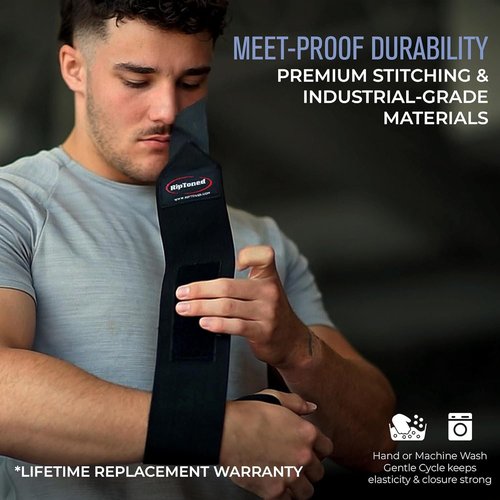 Rip Toned Wrist Wraps for Weightlifting – USPA & USAPL Approved 18" Wrist Straps for Powerlifting – Adjustable, Durable Gym Wraps with Thumb Loop – Quality Support for Men & Women – Black Flex