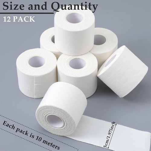 Hoolerry Athletic Sports Tape - 12 Rolls of 130 Yards, Easy Tear, No Sticky Residue - 2 Inch, White