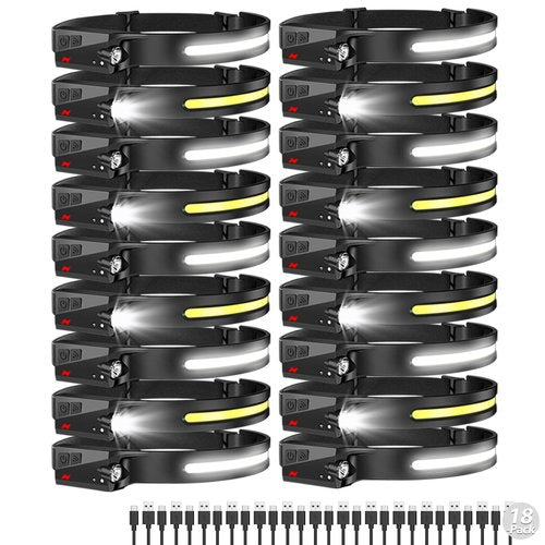 Aikertec Rechargeable Headlamp 18 Pack, 230°Beam Headlamp for Adults, 6 Mode Camping & Spotlight, Motion Sensor, Lightweight Headlights Flashlight