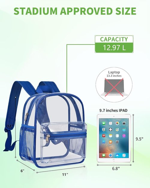MAY TREE Clear Backpack - Ideal for Stadium Events | Compact 12x11x6 Inches - Blue Color