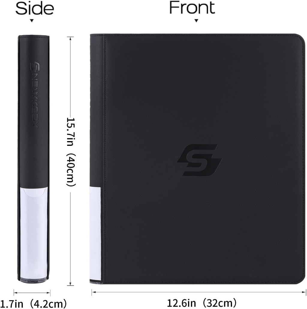 Snekdy Top Loader Binder - 9 Pocket Card Holder with Sleeves for 360 Cards | Black PU Leather