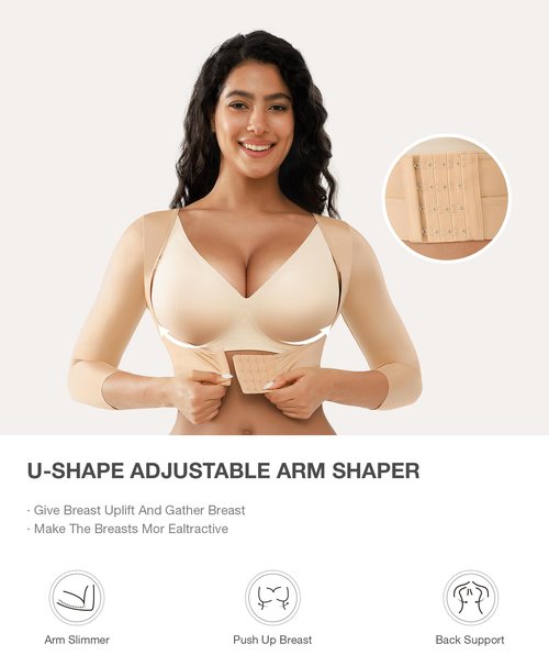 Lover-Beauty Arm Shaper for Women Post Surgery Arm Lipo Compression Sleeves Front Closure Posture Corrector Skin Small