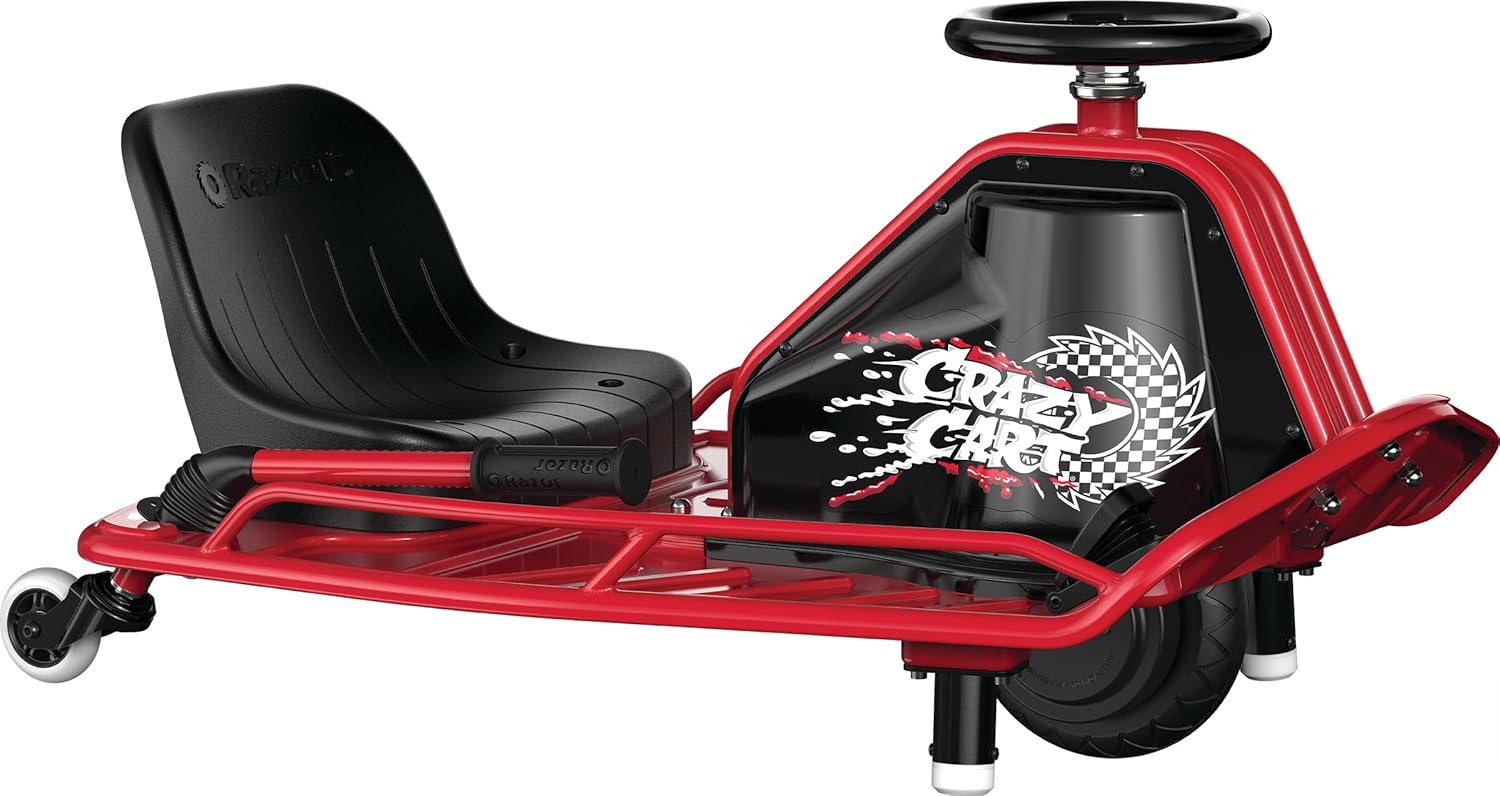 Razor Crazy Cart - 24V Electric Drifting Go Kart - Variable Speed Up to 12 MPH, Black/Red