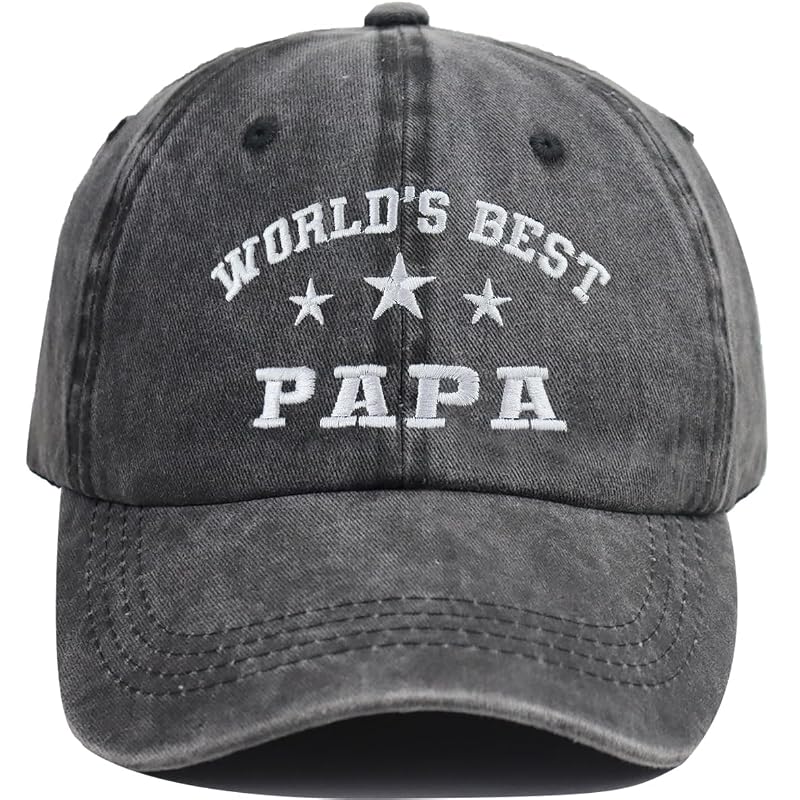 World’s Best Papa Hat for Men - Distressed Cotton Baseball Cap, Black, One Size - Papa Embroidered