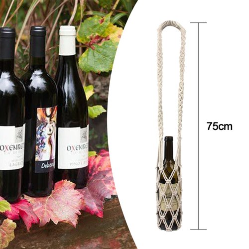 Buxiffod 2pc Crochet Macrame Wine Carrier & Strap - Handmade Water Bottle Holder for Hiking, Cycling & Fitness