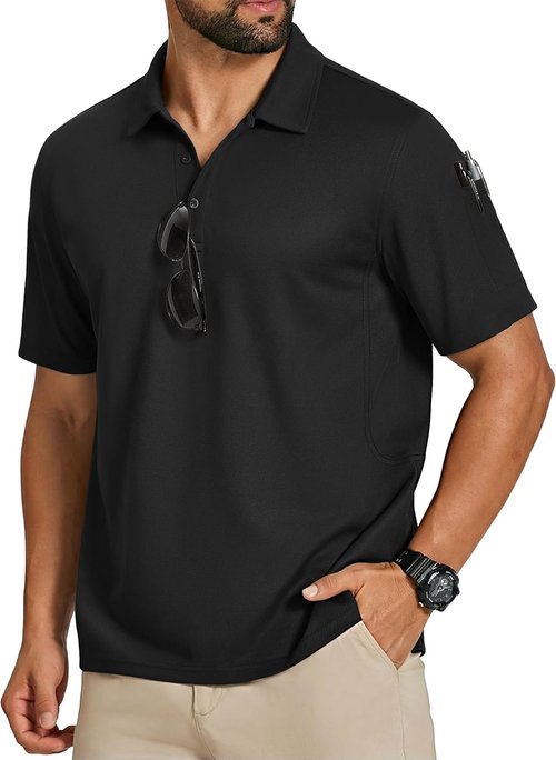 COOFANDY Men's Quick-Dry Polo Shirt - Short Sleeve Tactical Golf Shirt with Pen Pocket