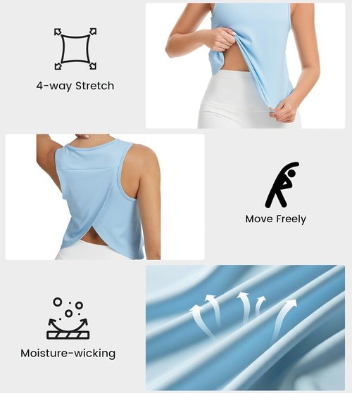Liuetssroy Workout Tank Tops - Cropped Open Back Sleeveless Athletic Gym & Yoga Top for Women