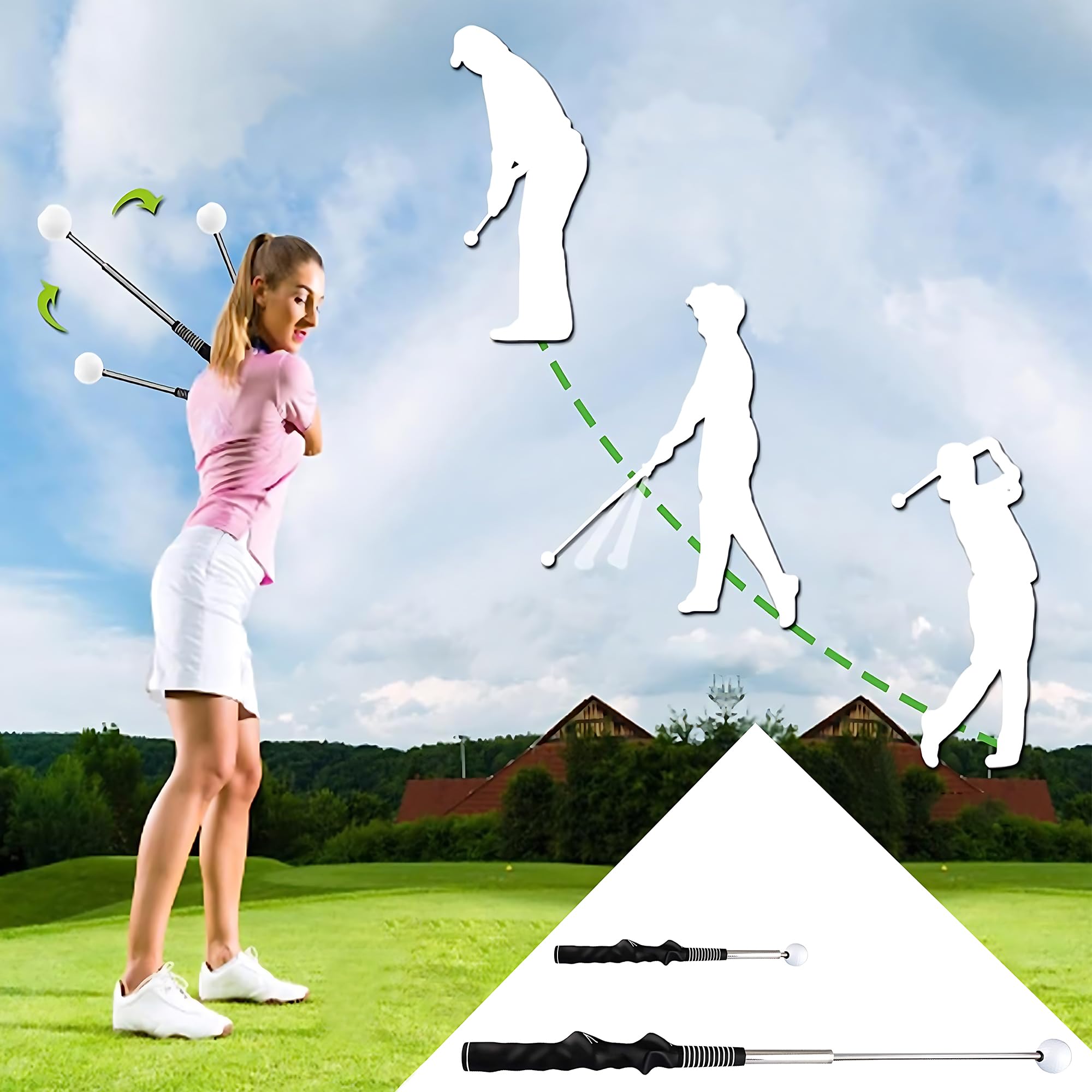 SDXSY Retractable Golf Swing Trainer with Click Feedback - Right-Handed Grip & Tempo Corrector for Indoor/Outdoor Practice, Warm-up and Chipping Training