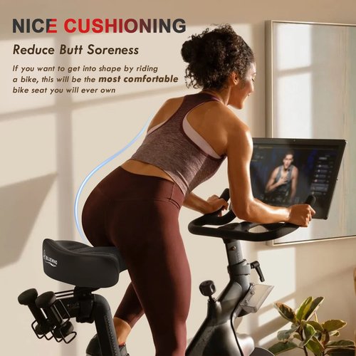 BLUEWIND Oversized Bike Seat, Wide Bicycle Saddle Novel Backrest Design for Electric Bike, Universal Fit Exercise or Road Stationary Bike Seat Cushion for Men & Women (Black)