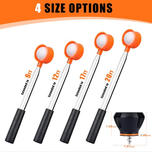 BIRDIEBLAST Golf Ball Retriever Telescopic, with Golf Ball Grabber for End of Putter, 9Ft/9.01Ft/12Ft/16.3Ft/20Ft Stainless Steel Golf Ball Retriever for Water(12FT)