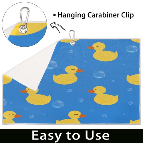 KOBLEN Rubber Ducks Golf Towel with Carabiner 24x15 inches Microfiber Durable Perfect for Cleaning Clubs and Balls Essential Golfing Accessory for Men and Women
