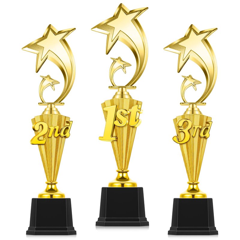 Foilswirl 1st 2nd 3rd Place Trophy Plastic Trophy Award for Sports Tournament Funny Prize Cup for Football Soccer Competitions Reward Ceremony(3 Pcs,Classic)