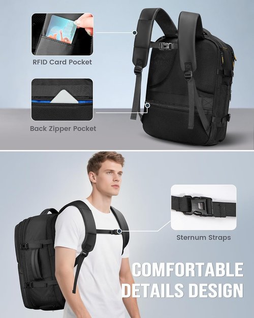MATEIN Travel Backpack - Expandable Underseat Design with Shoe Compartment | Fits 17" Laptop, Black
