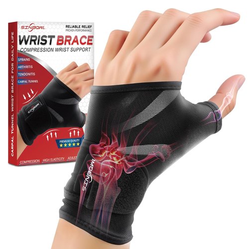 Carpal Tunnel Wrist Brace by [Brand Name] - Adjustable Compression Sleeve for Pain Relief | Fits Left & Right Hands - Size S